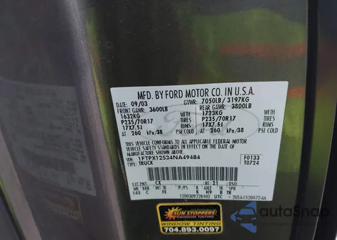 2004 Ford F-150 Lariat/Xl/Xlt z USA, uszkodzony, nr VIN 1FTPX12534NA49484